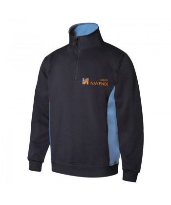 Sudadera bicolor de media cremallera y cuello alto color azul marino y celeste