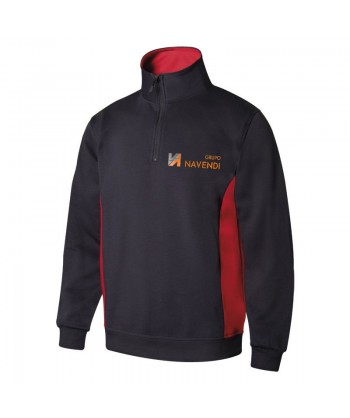Sudadera bicolor de media cremallera y cuello alto color azul marino y rojo