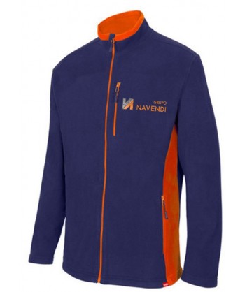 Chaqueta polar bicolor y cuello alto color azul marino y naranja