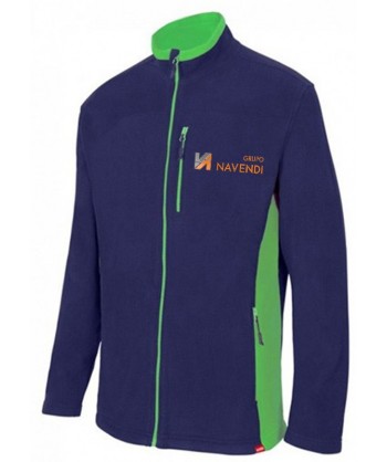 Chaqueta polar bicolor y cuello alto color azul marino y lima