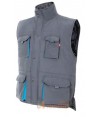 Chaleco acolchado bicolor multibolsillos color gris y cleste