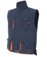 Chaleco acolchado bicolor multibolsillos color azul marino y naranja