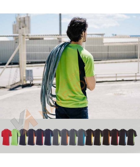 Camiseta bicolor transpirable de manga corta y cuello redondo