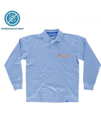 Polo antibacteriano de manga larga color celeste
