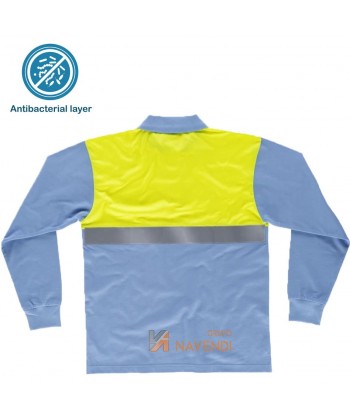 Polo bicolor antibacteriano de manga larga y cinta reflectante