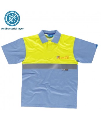 Polo bicolor antibacteriano de manga corta y cinta reflectante