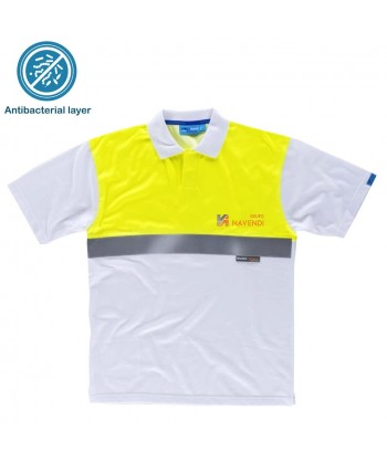 Polo bicolor antibacteriano de manga corta y cinta reflectante