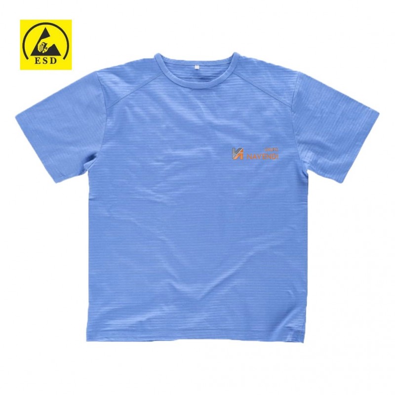 Camiseta ESD antiestática cuello redondo color azul celeste