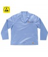 Casaca ESD antiestática cuello solapas color azul celeste