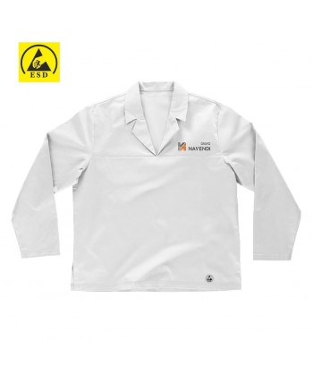 Casaca ESD antiestática cuello solapas color blanco