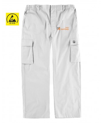 Pantalón ESD antiestático multibolsillos blanco