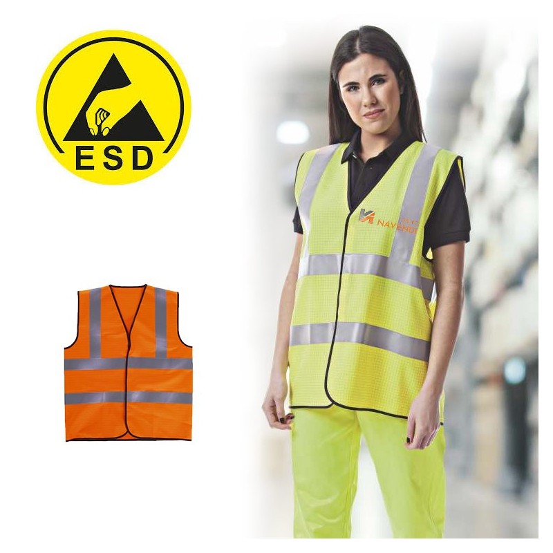Chaleco antiestático de alta visibilidad con cierre velcro color amarillo flúor