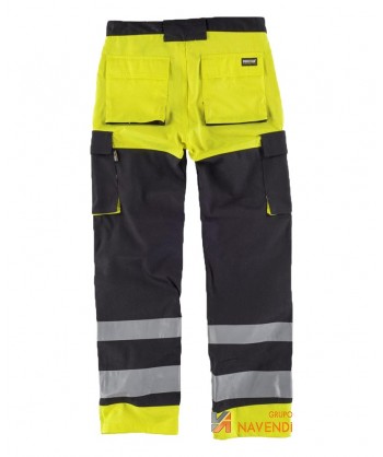 Pantalón de trabajo bicolor multibolsillos con cintas reflectantes