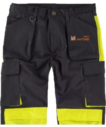 Pantalón de trabajo bicolor multibolsillos con cintas reflectantes