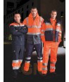 Pantalón alta visibilidad bicolor con forro y cintas reflectantes naranja fluor y marino