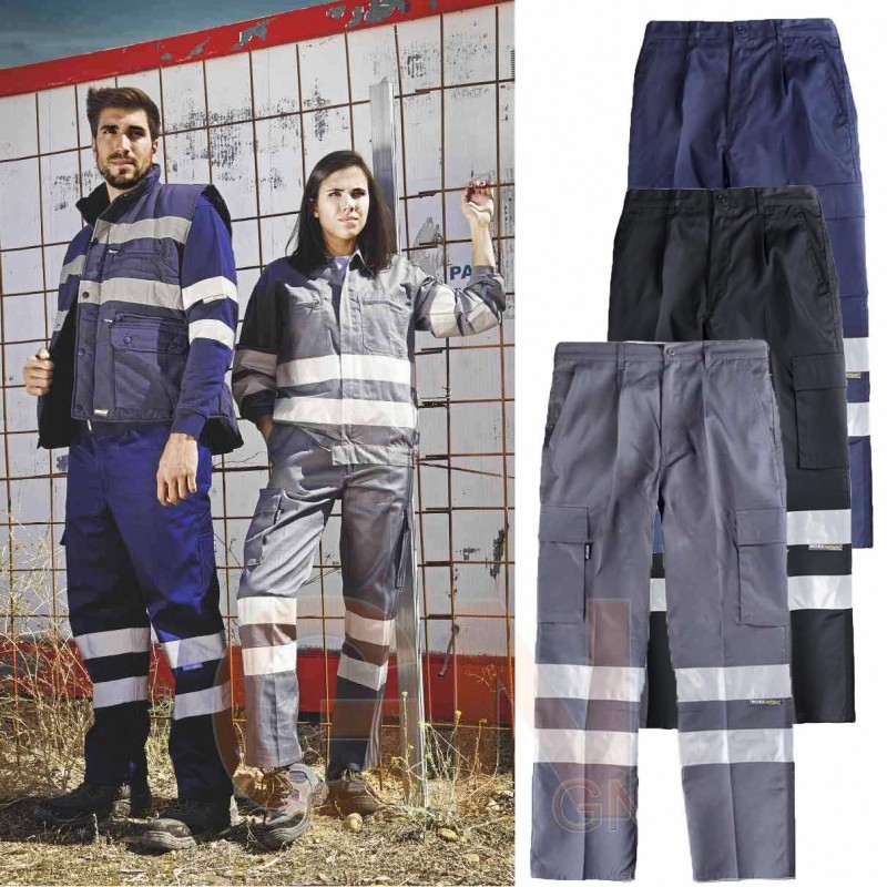 Pantalones multibolsillos con cintas reflectantes