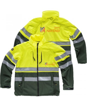 Softshell bicolor alta visibilidad color verde oscuro/amarillo fluor