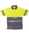 Polo bicolor transpirable manga corta de alta visibilidad color amarillo flúor y gris