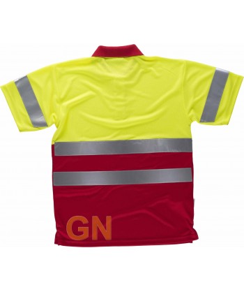 Polo bicolor transpirable manga corta de alta visibilidad color amarillo flúor y rojo