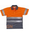 Polo bicolor transpirable manga corta de alta visibilidad color naranja flúor y gris