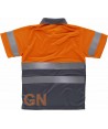 Polo bicolor transpirable manga corta de alta visibilidad color naranja flúor y gris