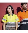 Polo bicolor transpirable manga corta de alta visibilidad color amarillo flúor y gris
