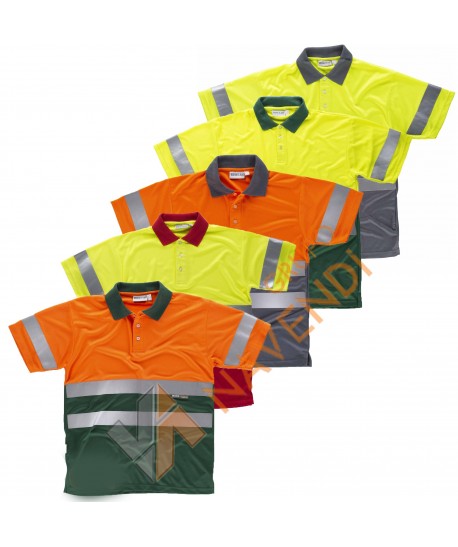 Polo bicolor transpirable manga corta alta visibilidad