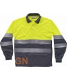 Polo técnico bicolor alta visibilidad de manga larga color gris oscuro y amarillo flúor