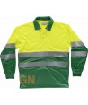 Polo técnico bicolor alta visibilidad de manga larga color verde y amarillo flúor