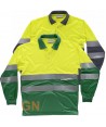 Polo técnico bicolor alta visibilidad de manga larga color verde y amarillo flúor