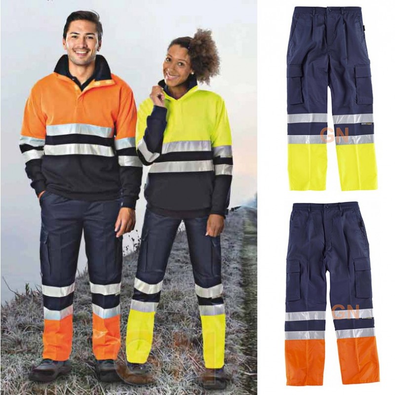 Pantalón bicolor multibolsillos con refuerzos de alta visibilidad