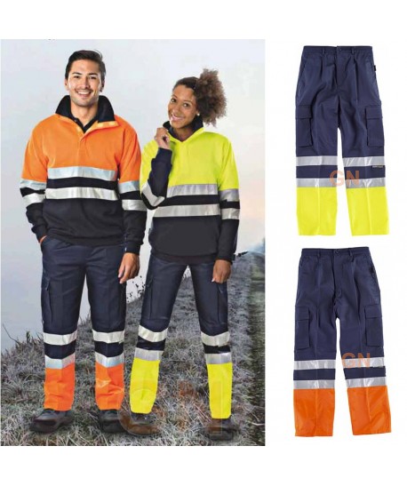 Pantalón bicolor multibolsillos con refuerzos de alta visibilidad