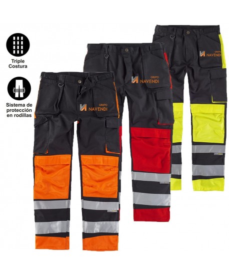 Pantalón bicolor multibolsillos con cintas reflectantes