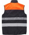 Chaleco softshell bicolor combinando naranja alta visibilidad con negro