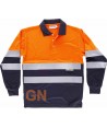 Polo técnico bicolor en alta visibilidad de manga larga color naranja flúor y marino