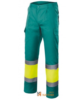 Pantalón multibolsillos bicolor verde y amarillo alta visibilidad