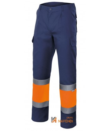 Pantalón multibolsillos bicolor azul marino y naranja alta visibilidad