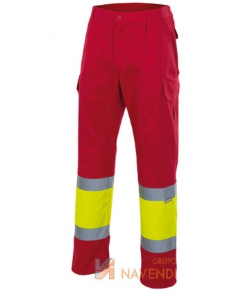 Pantalón multibolsillos bicolor rojo y amarillo alta visibilidad