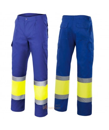 Pantalón multibolsillos forrado bicolor azulina y amarillo alta visibilidad