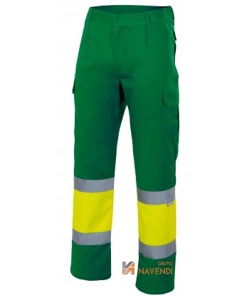 Pantalón multibolsillos forrado bicolor verde hierba y amarillo alta visibilidad