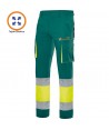 Pantalón elástico multibolsillos bicolor  verde y amarillo alta visibilidad