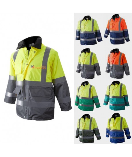 Parka acolchada e impermeable bicolor gris/amarillo alta visibilidad