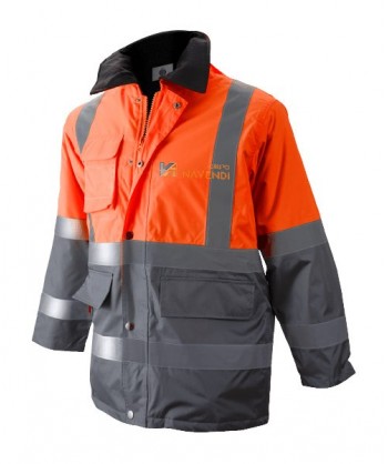 Parka acolchada e impermeable bicolor gris/naranja alta visibilidad