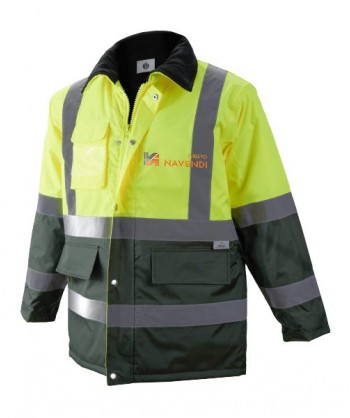 Parka acolchada e impermeable bicolor verde oscuro/amarillo alta visibilidad
