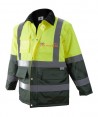 Parka acolchada e impermeable bicolor verde oscuro/amarillo alta visibilidad