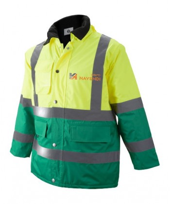 Parka acolchada e impermeable bicolor verde/amarillo alta visibilidad
