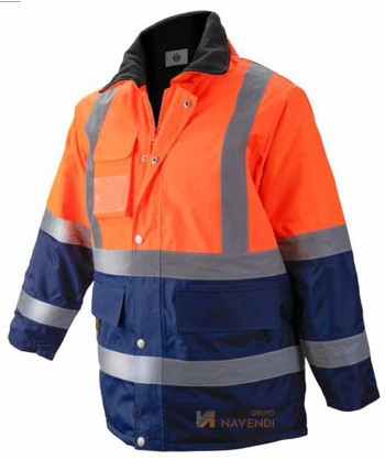 Parka acolchada e impermeable bicolor marino/naranja alta visibilidad