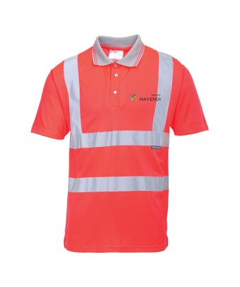 Polo de manga corta bicolor rojo alta visibilidad/gris.