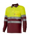 Polo de manga larga, bicolor granate/amarillo alta visibilidad y con bolsillo