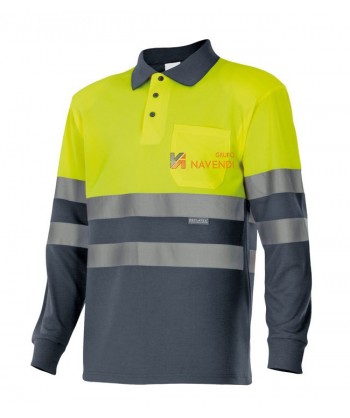Polo de manga larga, bicolor gris/amarillo alta visibilidad y con bolsillo